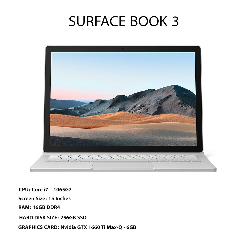 قیمت سرفیس بوک ٣ SURFACE BOOK 3 i7 1065G7/16GB/ 256GB/6GB GTX 1660 Ti