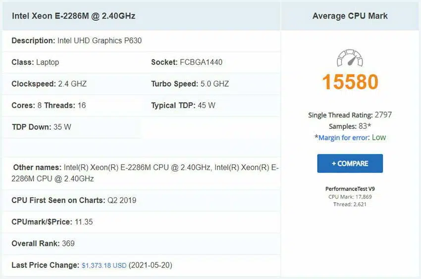 مشخصات و بنچمارک پردازنده intel Xeon e2286