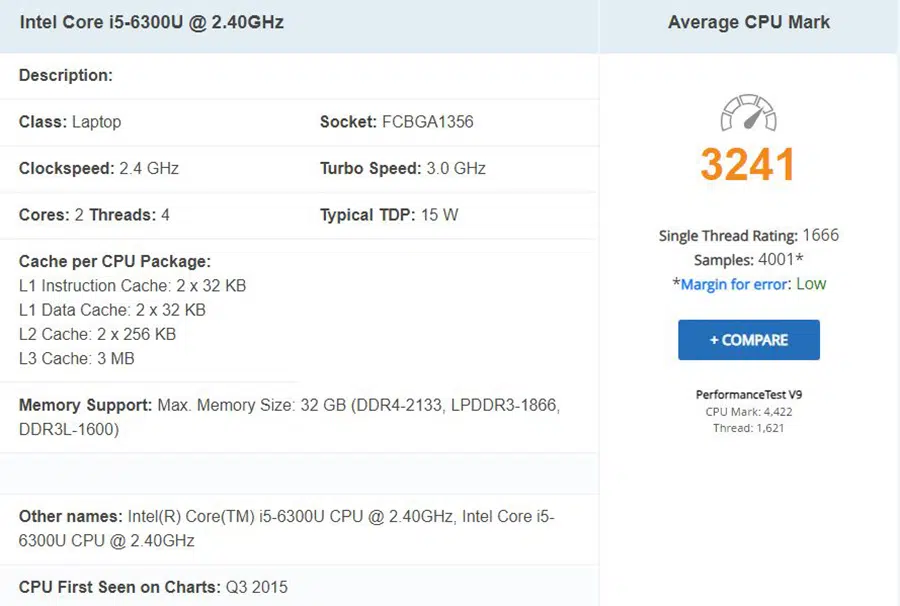 مشخصات پردازنده