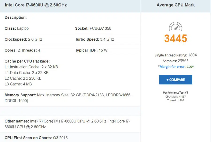 مشخصات پردازنده
