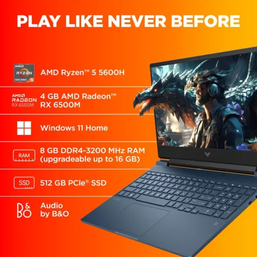 لپ تاپ HP Victus 15 Ryzen 5 5600H/8GB/ 1TB/4GB RTX 6500